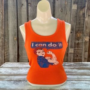 I can do it, Rosie the Riveter orange tank top, size medium, feminist tank top
